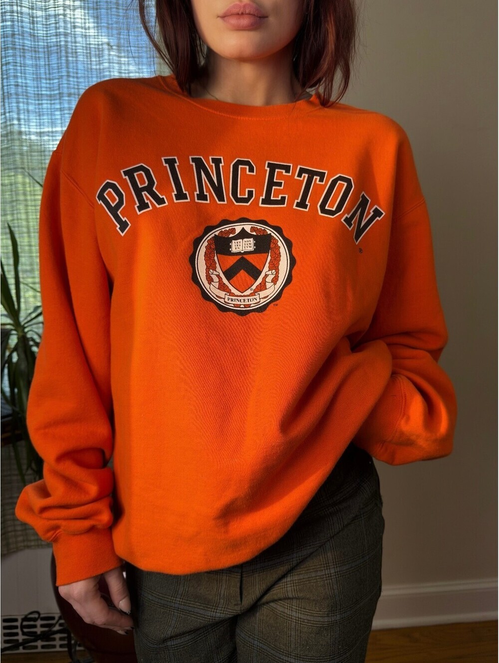 Princeton University Orange Collegiate Crewneck Sweatshirt L